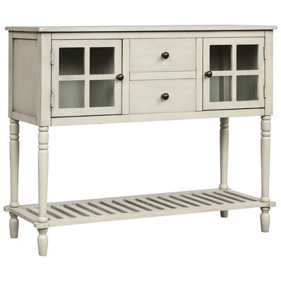 Sideboard Console Table With Bottom Shelf, Farmhouse Wood/Glass Buffet Storage Cabinet Living Room (Antique Navy) - Image 0