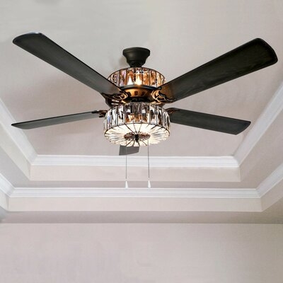 52" Caged Crystal 5 Blade Ceiling Fan, Light Kit Included - Image 0