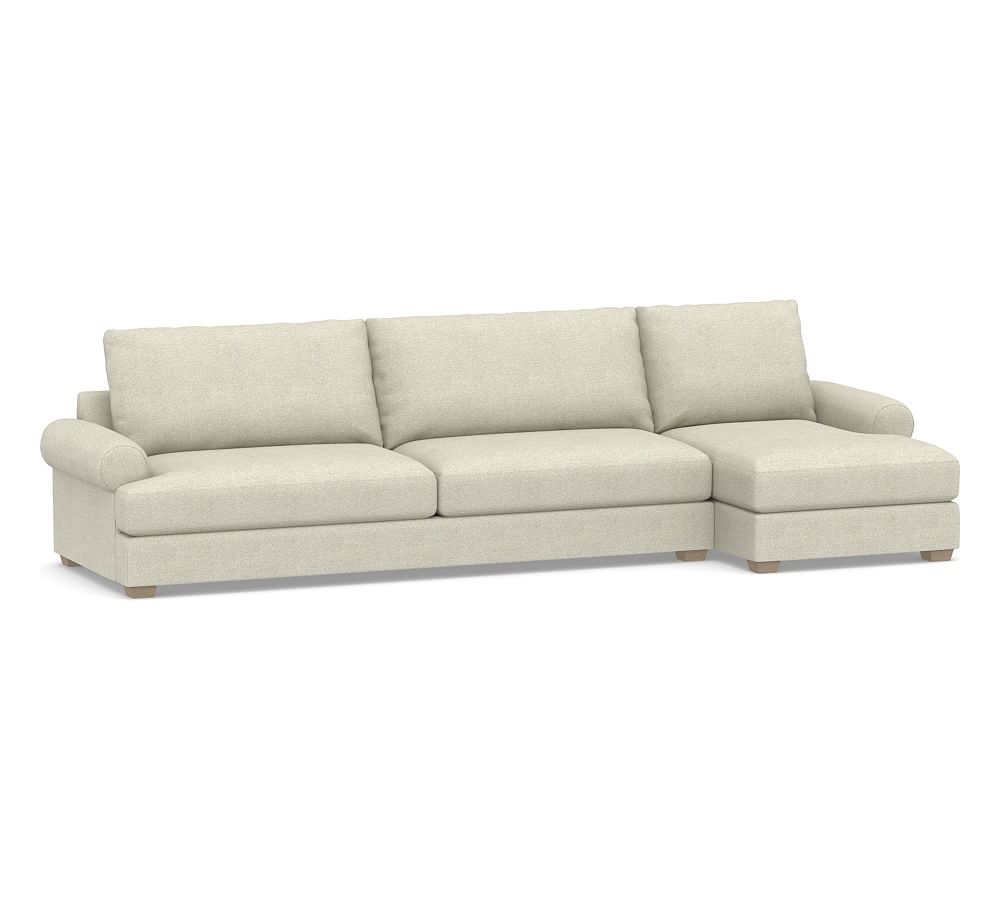 Canyon Roll Arm Upholstered Left Arm Sofa with Chaise SCT, Down Blend Wrapped Cushions, Performance Heathered Basketweave Alabaster White - Image 0