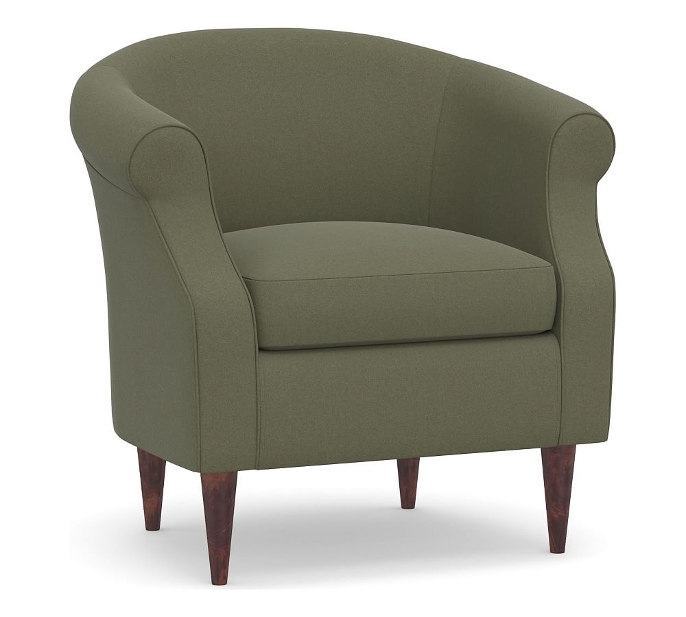 SoMa Lyndon Upholstered Armchair, Polyester Wrapped Cushions, Performance Heathered Velvet Olive - Image 0