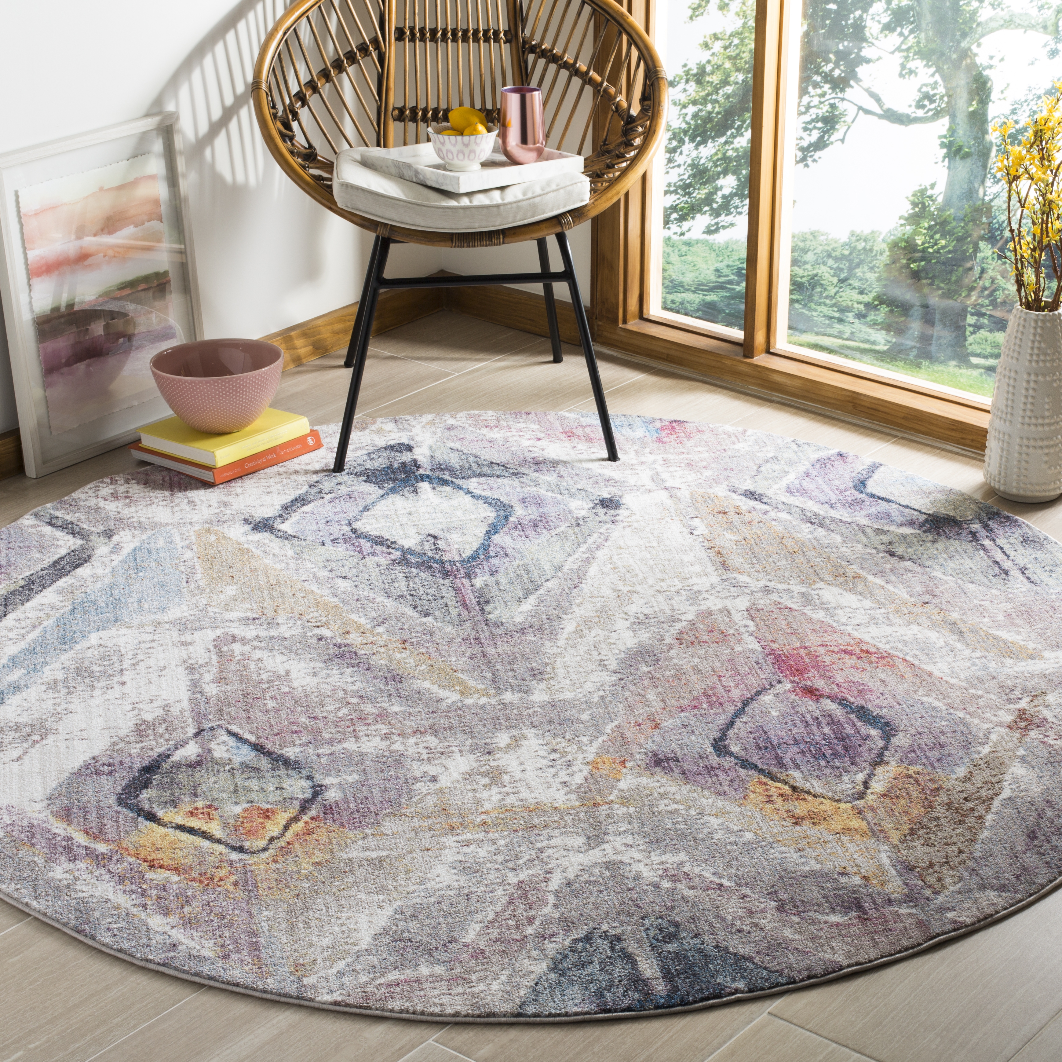 Arlo Home Woven Area Rug, BTL356P, Lavender/Light Grey,  7' X 7' Round - Image 1