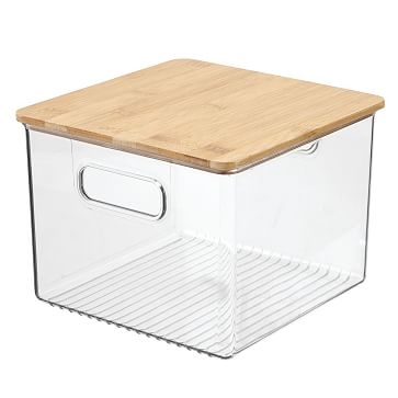 Clear Bin With Bamboo Lid 8x8x6, Clear Natural, Set of 2 - Image 0