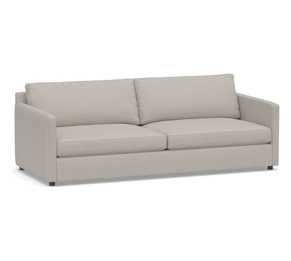 Pacifica Square Arm Upholstered Grand Sofa, Polyester Wrapped Cushions, Chunky Basketweave Stone - Image 0