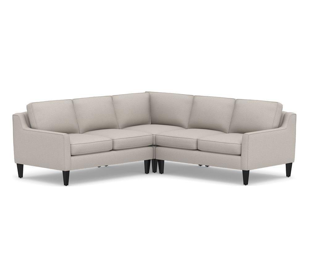 Beverly Upholstered 3-Piece L-Shaped Corner Sectional, Polyester Wrapped Cushions, Chunky Basketweave Stone - Image 0