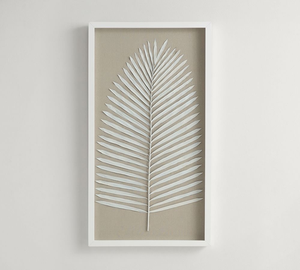 Long Palm Leaf Shadow Box Wall Art, White, Rectangle, 24" x 44" - Image 0