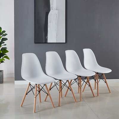 Modern White Dining Chair (Set Of 4 ) With Solid Wood Legs, Molded Plastic And Full Backrest, Suitable For Dining Room, Living Room, Cafe - Image 0
