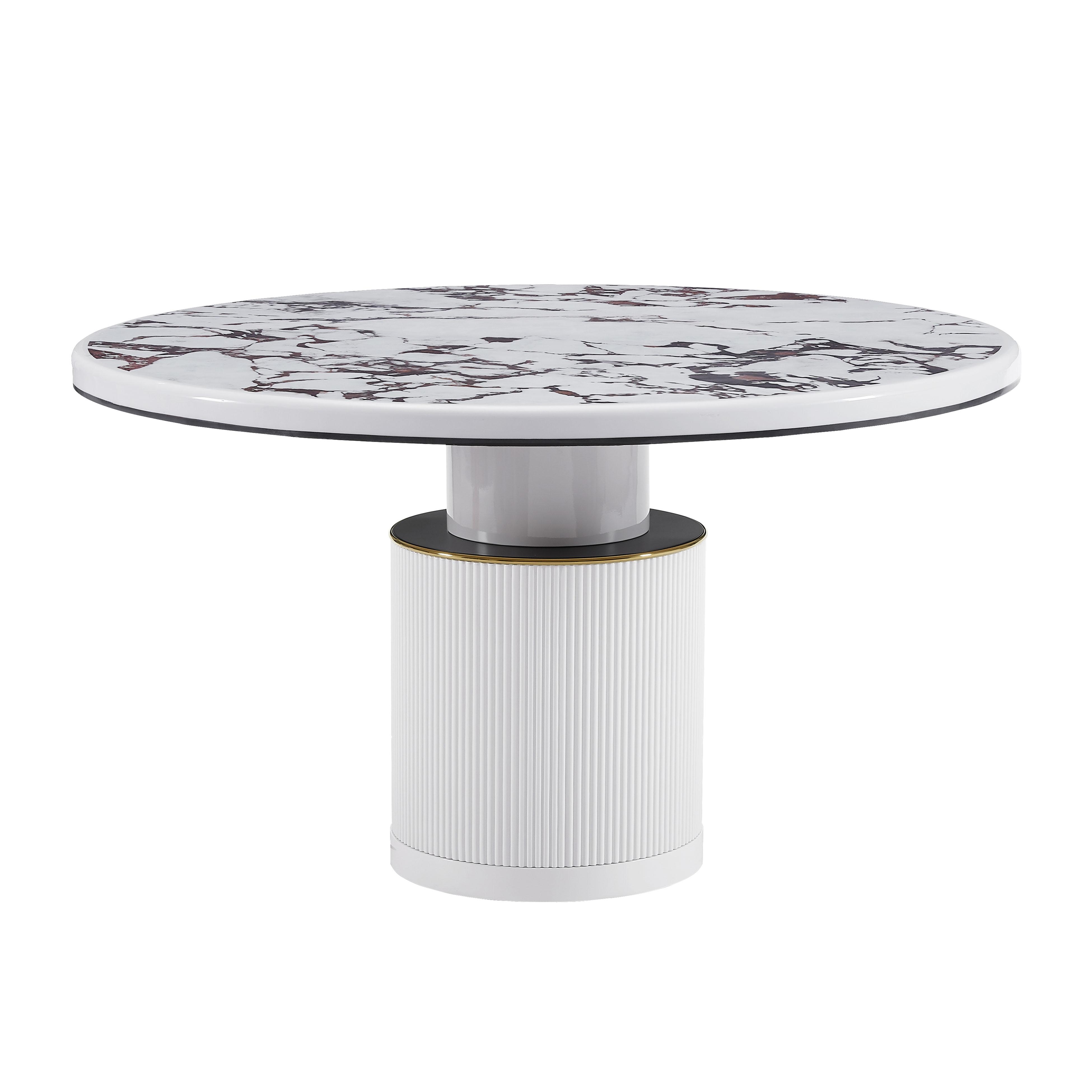 Vanessa White Marble Lacquer 53 inch Round Dining Table - Image 1