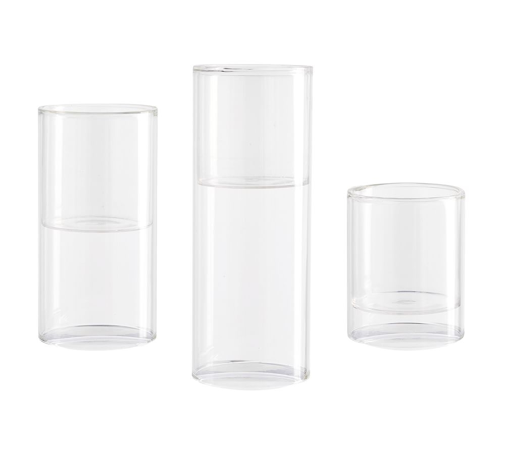 Floating Glass Pillar Holder, Clear, Set of 3, One Each - Small, Med, Large - Image 0