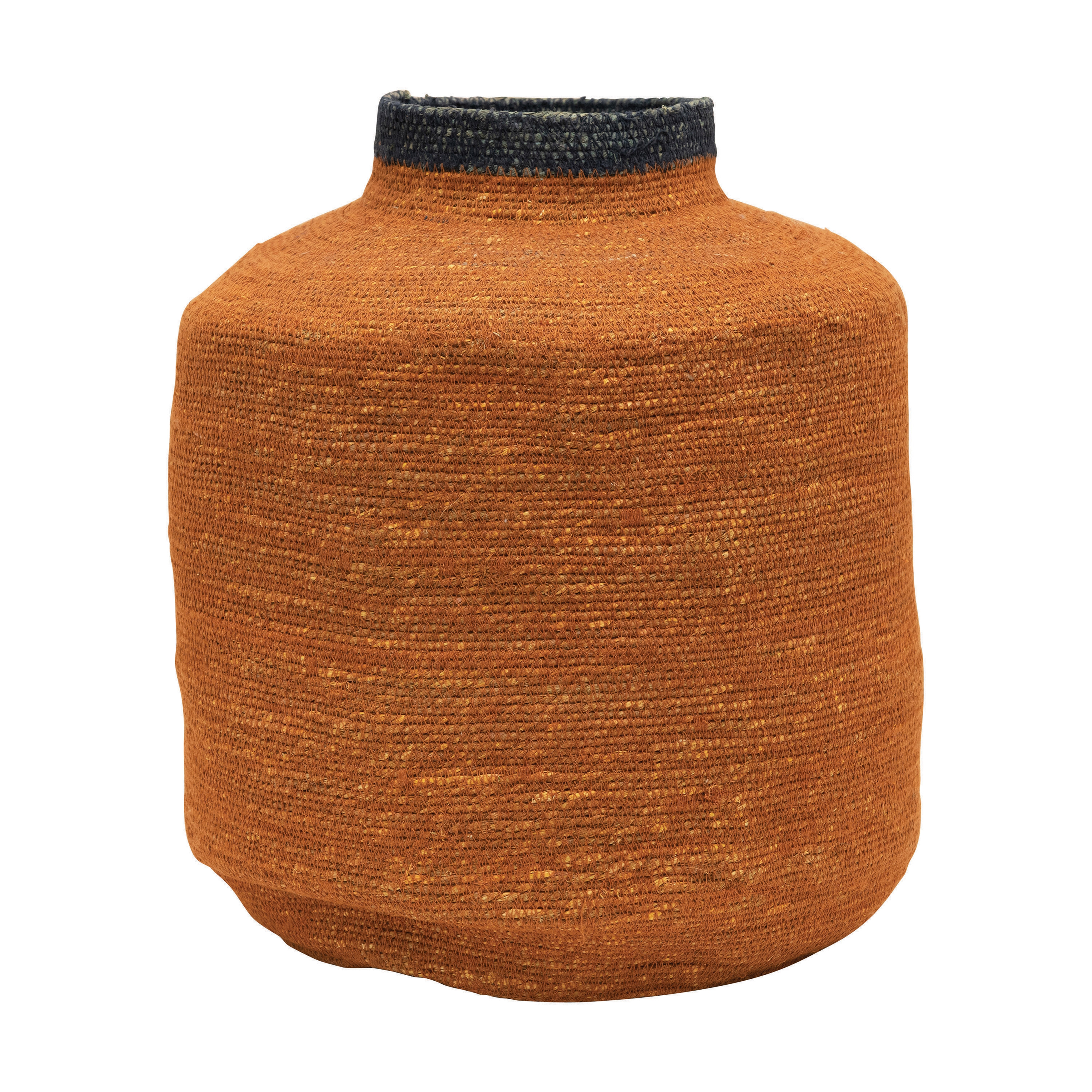 Hand-Woven Seagrass Basket, Orange & Navy - Image 0