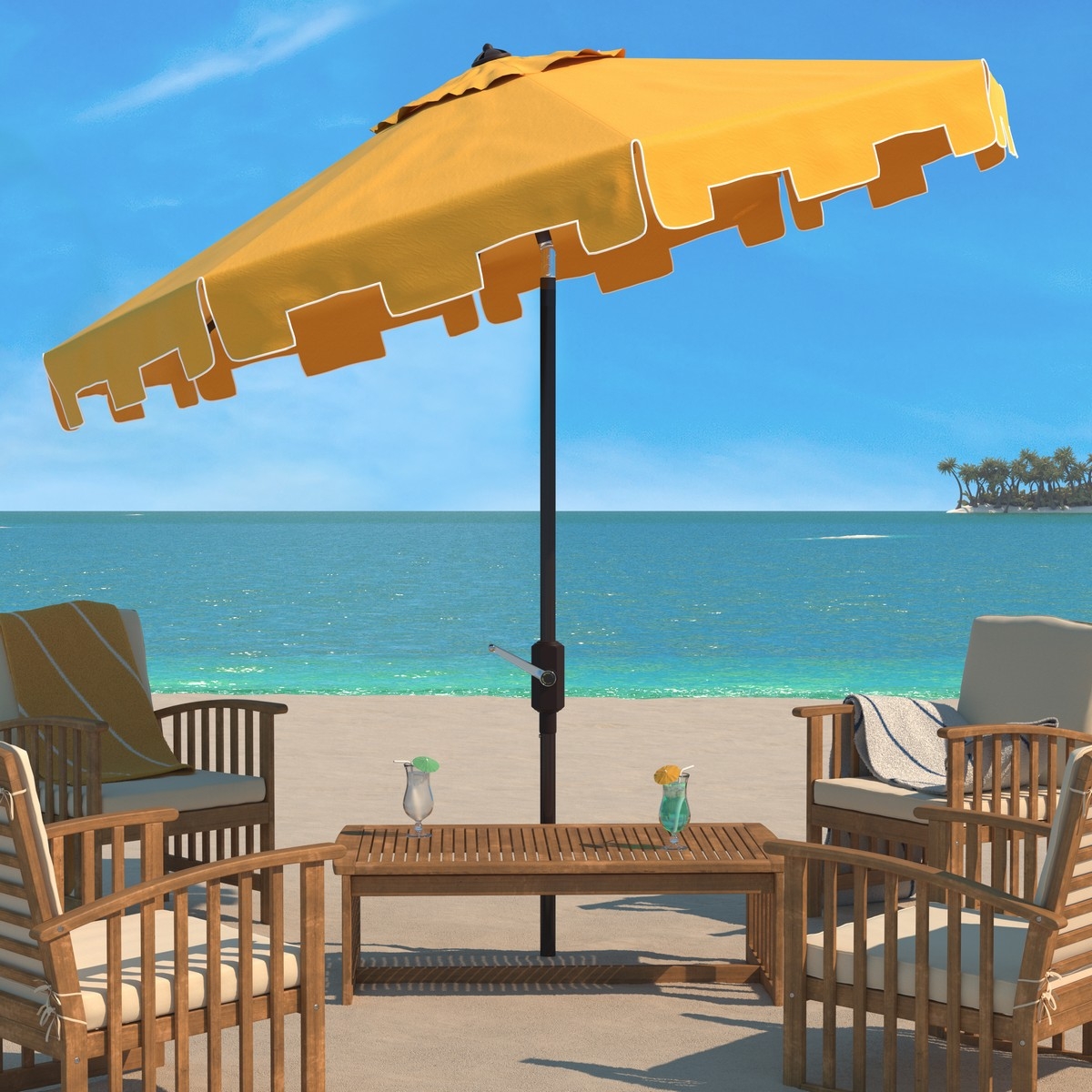 Zimmerman 11Ft Market Umbrella - Yellow - Safavieh - Image 1