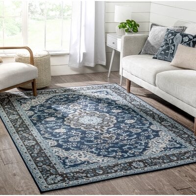Well Woven Kings Court Gene Traditional Medallion Persian Blue Machine Washable Area Rug - Image 0