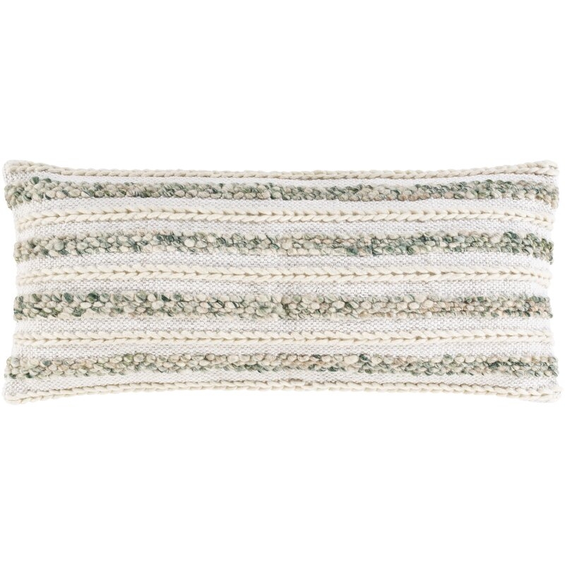 Striped Lumbar Pillow Cover Color: Cream/Emerald - Image 0