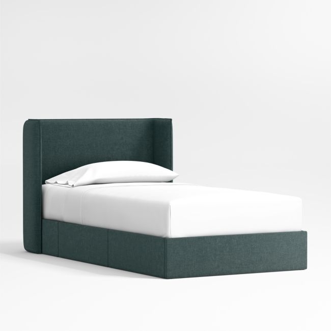 Noa Shelter Jungle Green Upholstered Kids Twin Storage Bed - Image 0