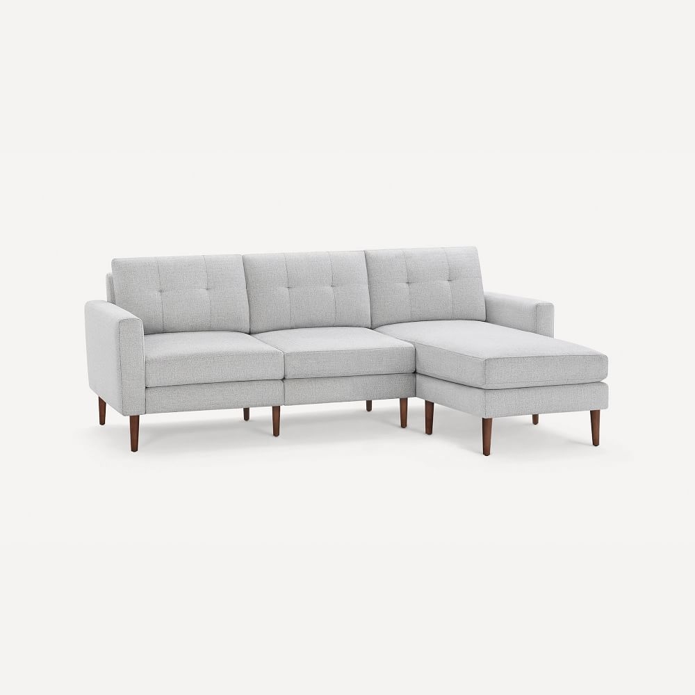 Nomad Block Fabric Sofa with Chaise, Olefin, Crushed Gravel, Walnut Wood - Image 0