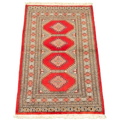 One-of-a-Kind Plumeri Hand-Knotted 2010s Bokhara Red/Brown 3'1" x 5'4" Wool Area Rug - Image 0