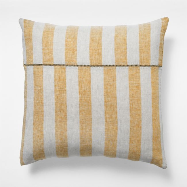 Aire Natural EUROPEAN FLAX ™-Certified Linen Cabana Stripe Arcadia Tan/Savannah Yellow Euro Bed Pillow Sham - Image 0