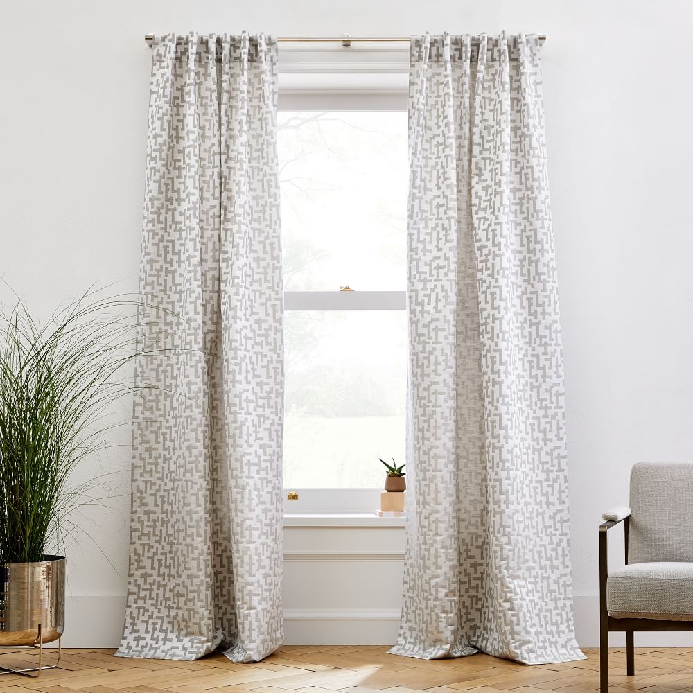 Maze Jacquard Curtain, Frost Gray, 48"x84" - Image 0