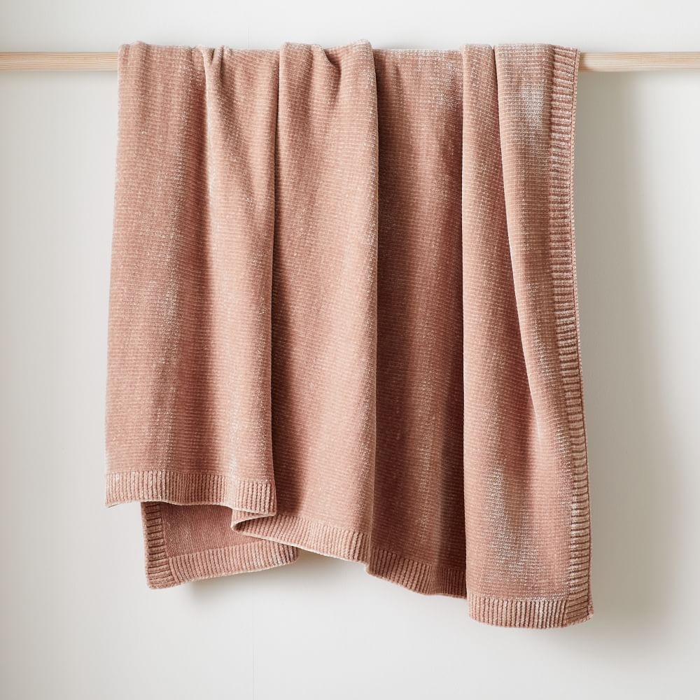 Luxe Chenille Throw, Dusty Blush - Image 0