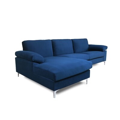 Navy Blue Velvet Sectional Sofa Left Hand Facing - Image 0