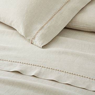 European Flax Linen Pom Pom Sheet Set, Standard Pillowcase Set, Terracotta Melange - Image 1