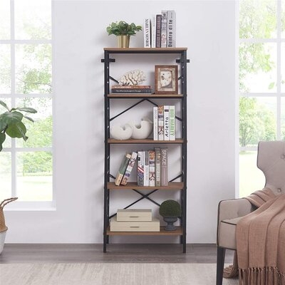 Industrial Open Bookcase, 5-tier Tall Bookshelf Storage Display Rack For Home Office - Image 0