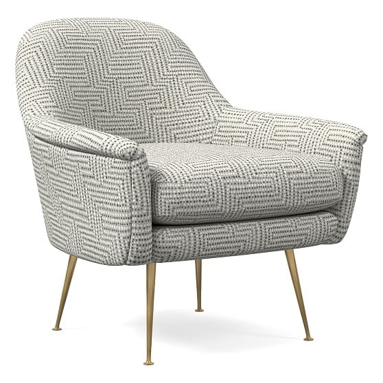 Phoebe Midcentury Chair, Traveling Dot, Frost Gray, Brass - Image 0