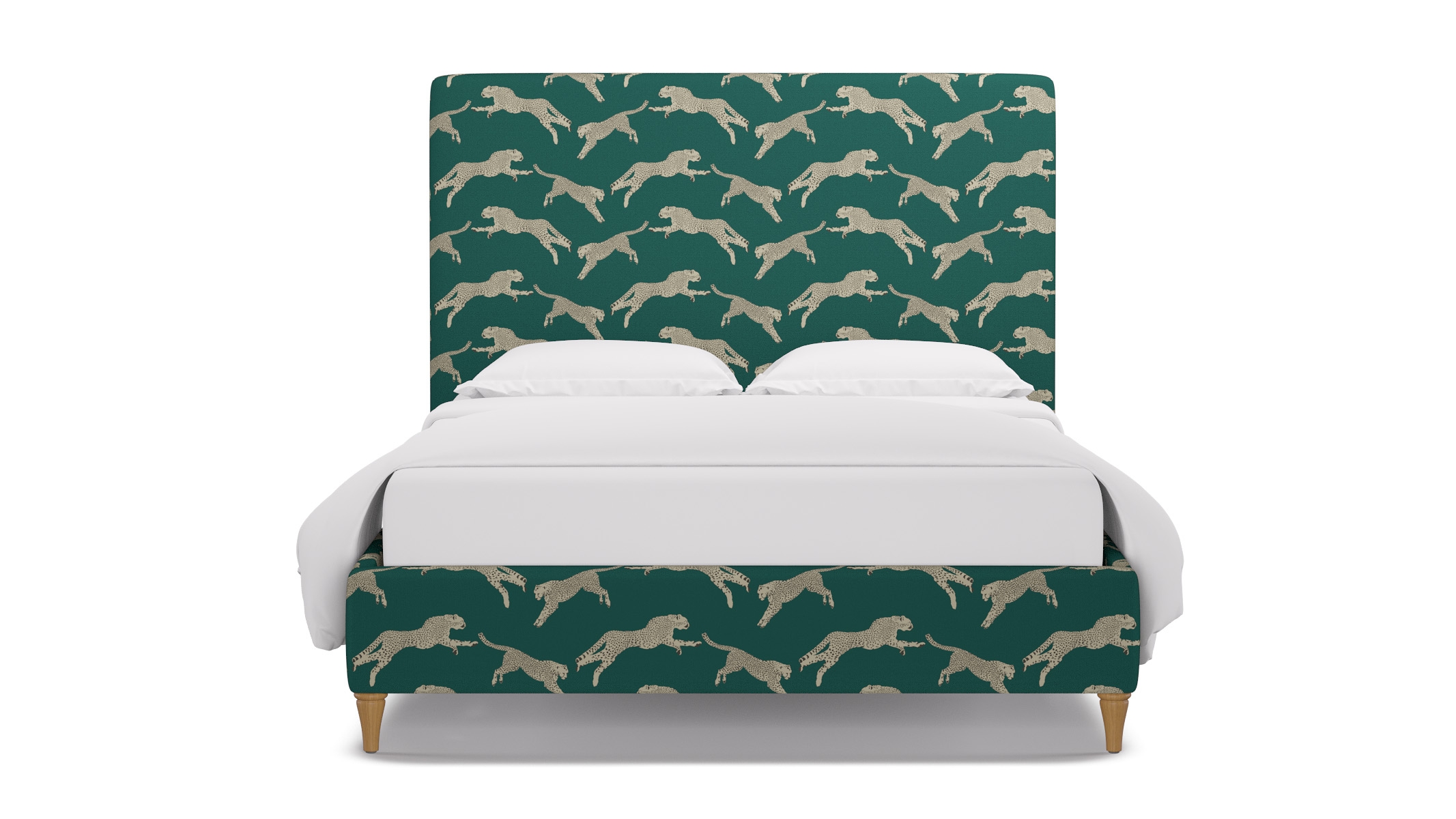 Classic Bed, Polo Green Cheetah, Natural Decorative Tapered Leg, Twin - Image 0