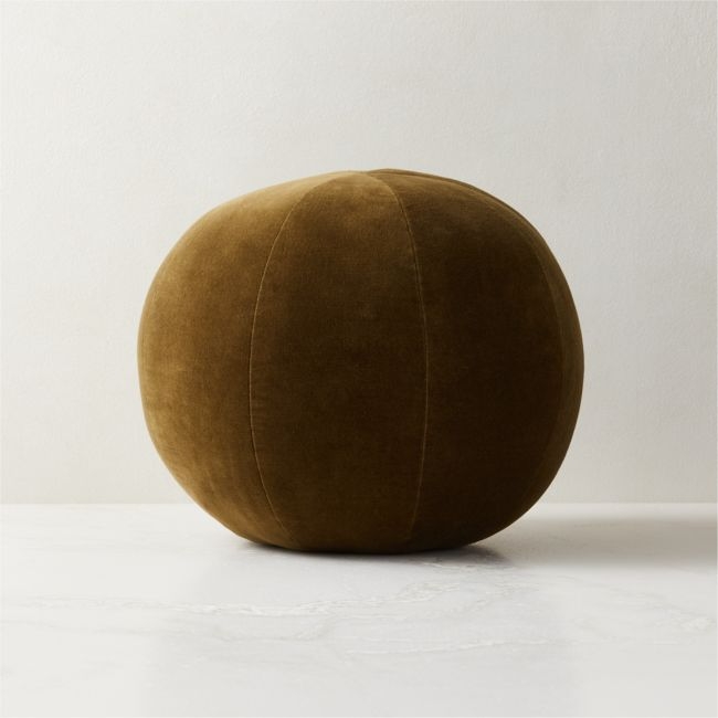 Terre Olive Green Velvet Sphere Throw Pillow 12" - Image 0