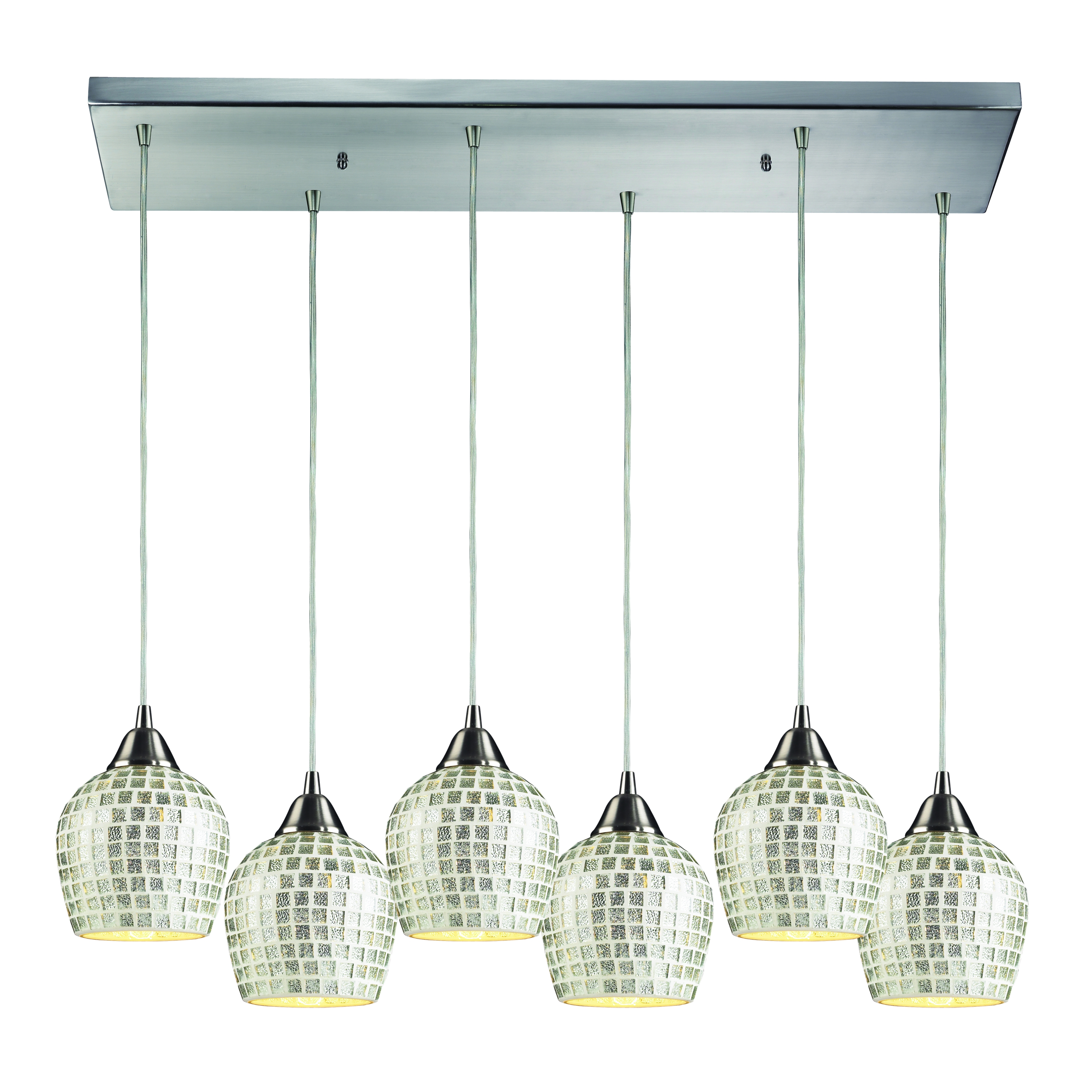 Fusion 30'' Wide 6-Light Pendant - Satin Nickel with Silver Mosaic - Image 0