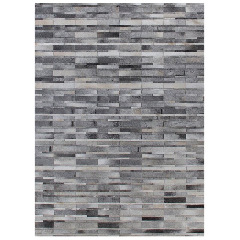 Exquisite Rugs Natural Hide Hand-Woven Cowhide Light Gray Area Rug Rug Size: Rectangle 9'6" x 13'6" - Image 0