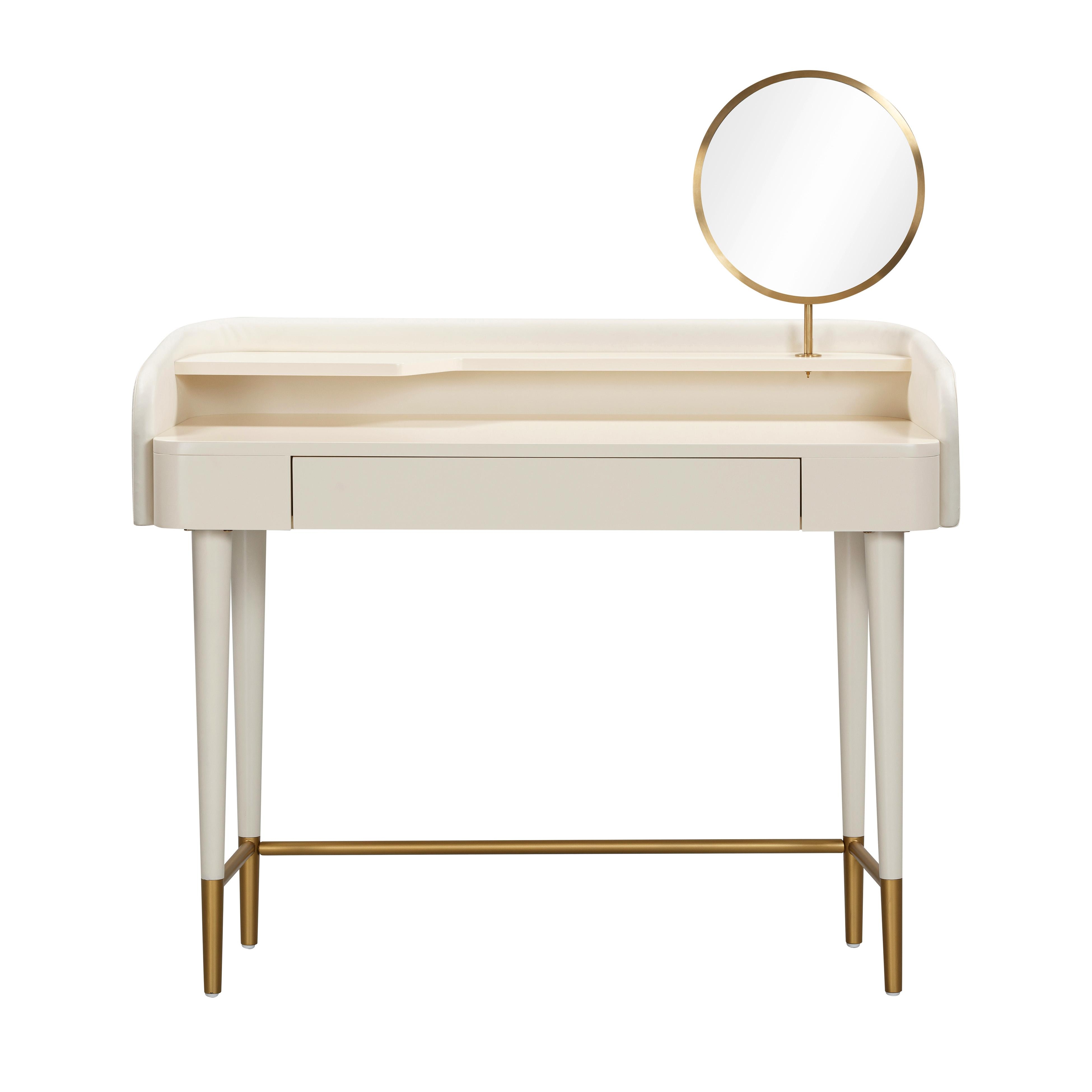 Penelope Cream Vegan Leather Wrapped Vanity Desk - Image 0