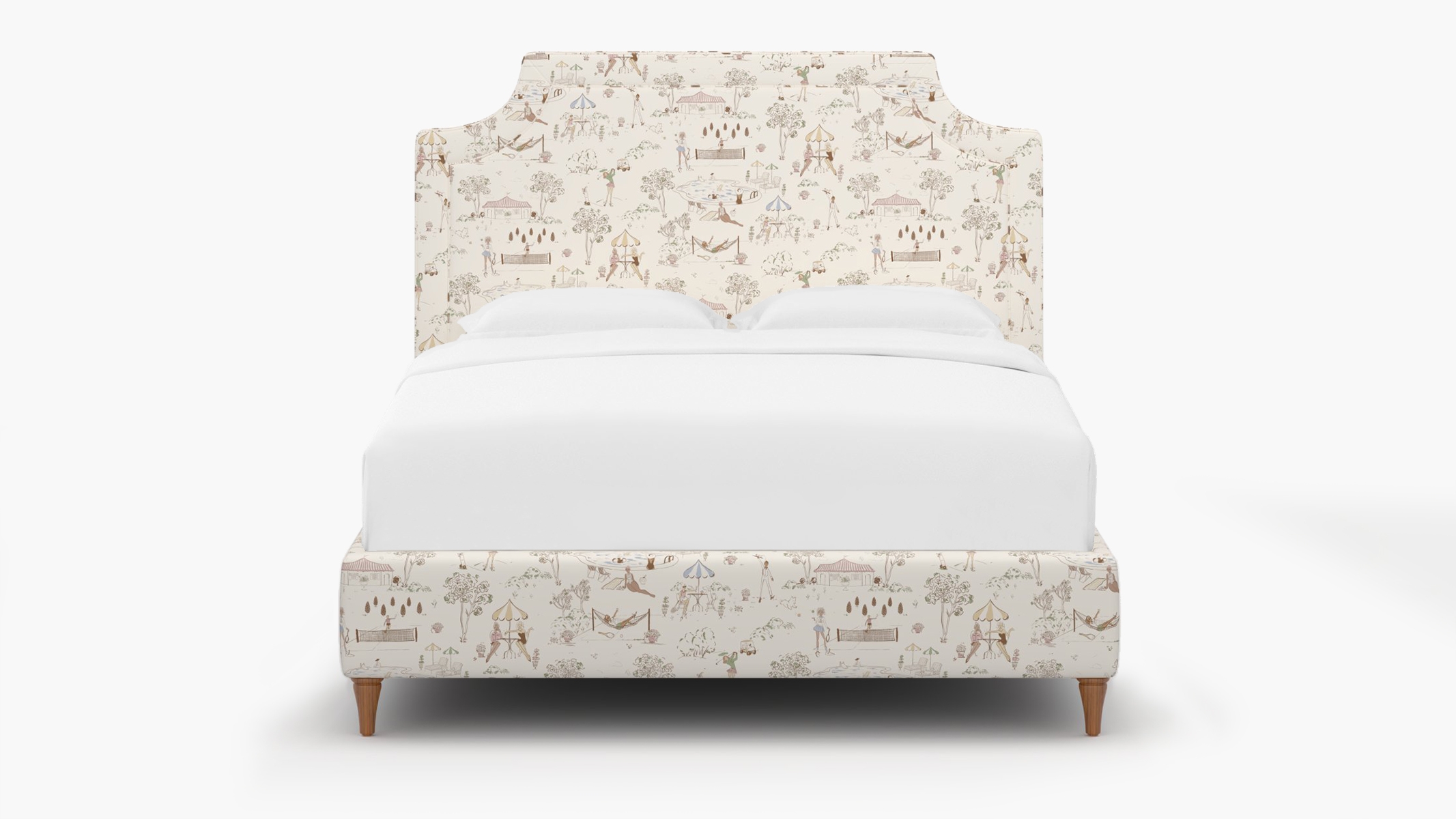Deco Bed, Multi Country Club Toile, Walnut Decorative Tapered Leg, Full - Image 0