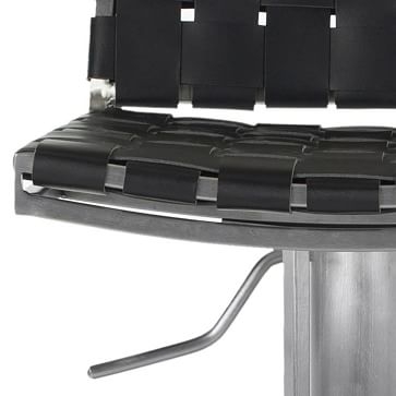 Woven Leather Barstool, Leather, Black, Stainless Steel - Image 3