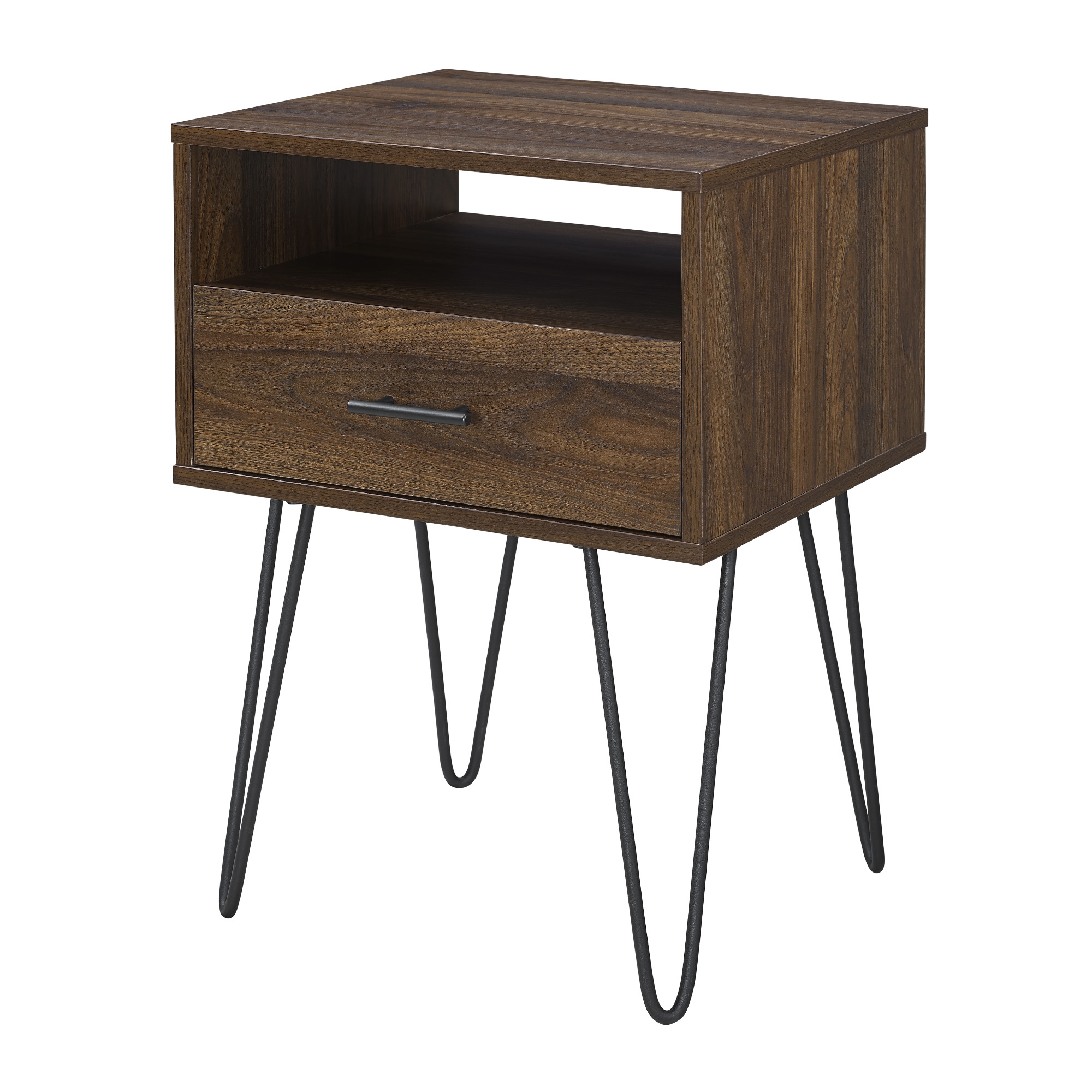 18" Modern Single Drawer Hairpin Leg Nightstand - Dark Walnut - Image 2