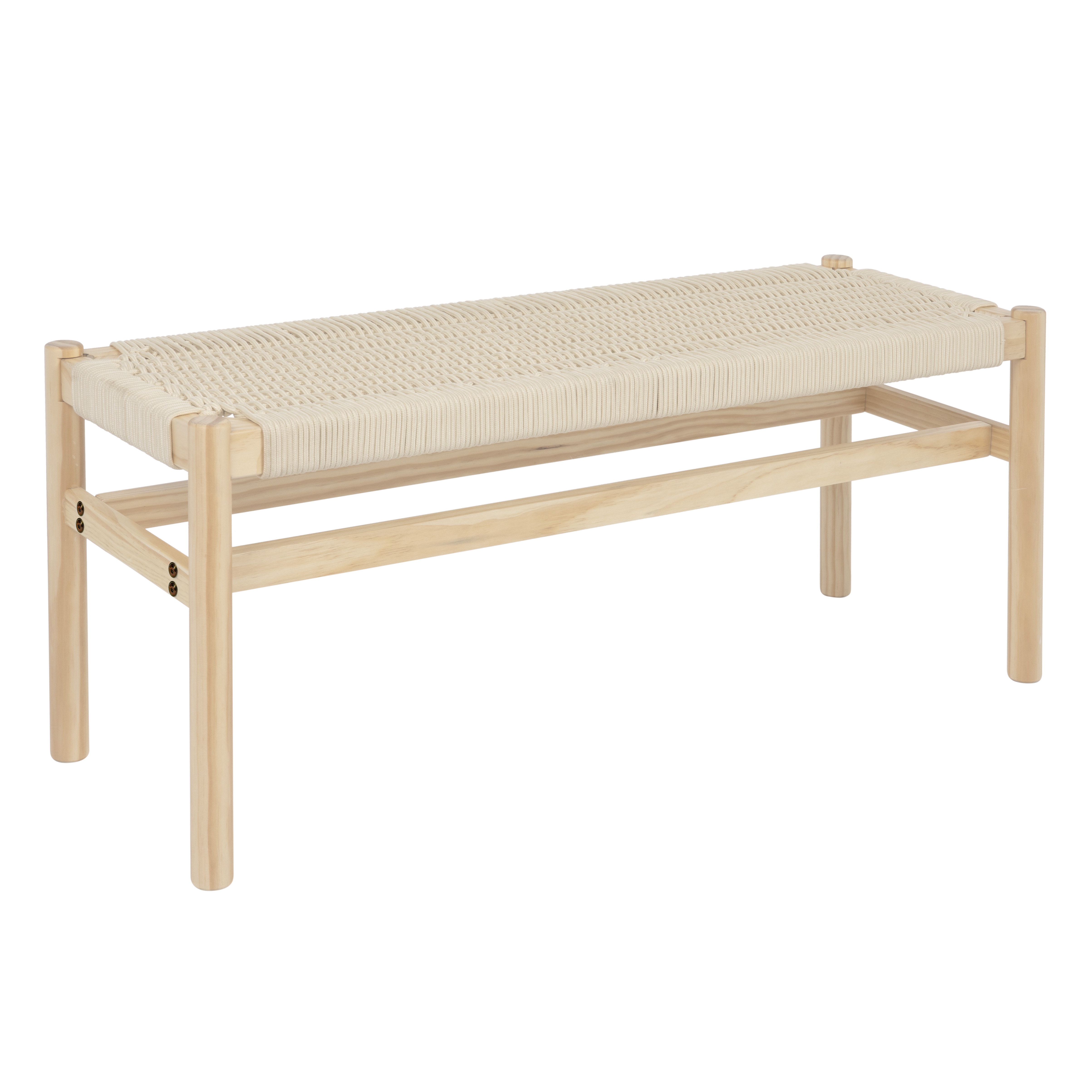 Fernway Solid Wood and Woven Rope Entryway Bench, Cream - Image 0