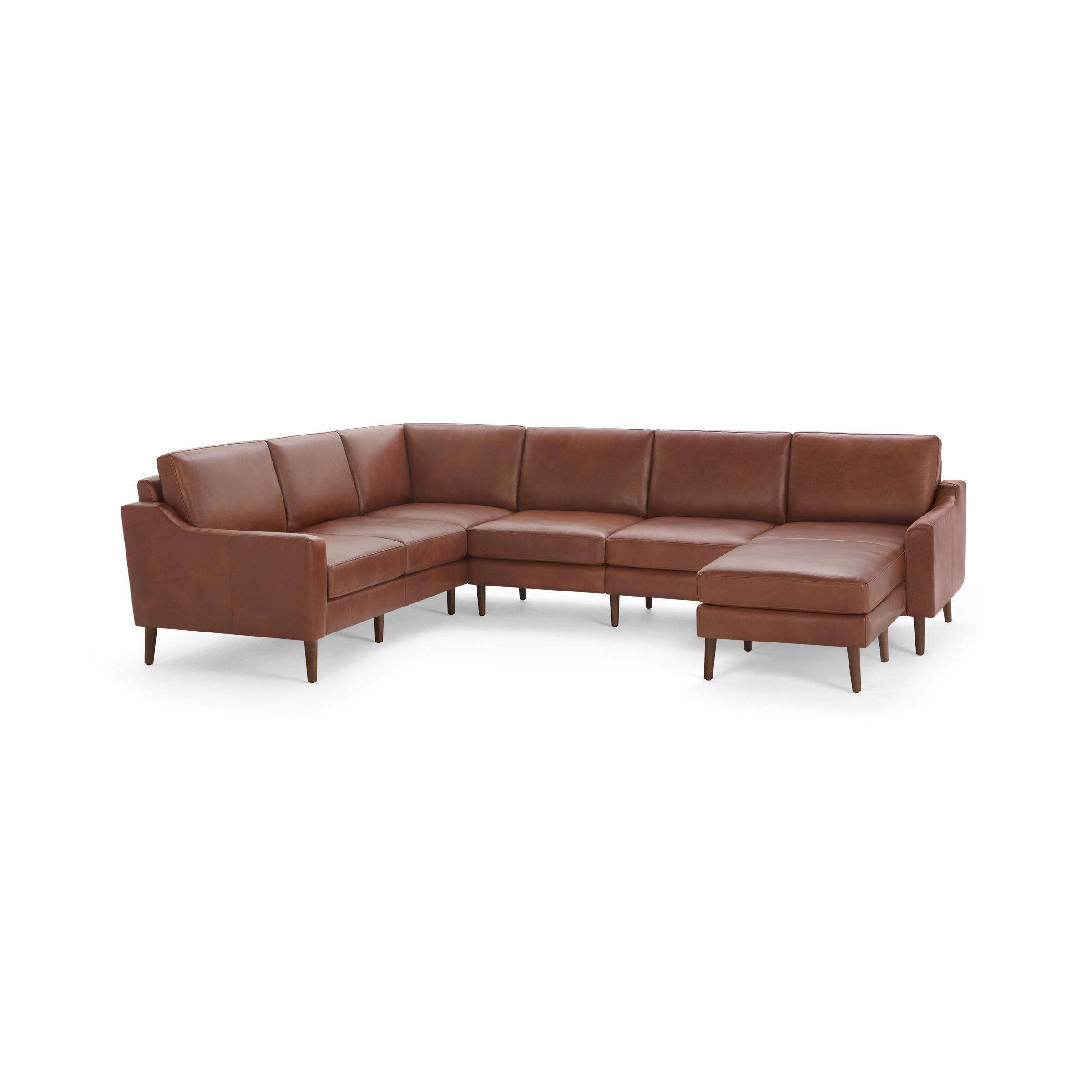 Nomad Leather 6-Seat Corner Sectional with Reversible Chaise - Chestnut - Top Grain Leather / Walnut - Wood / Slope - Image 0