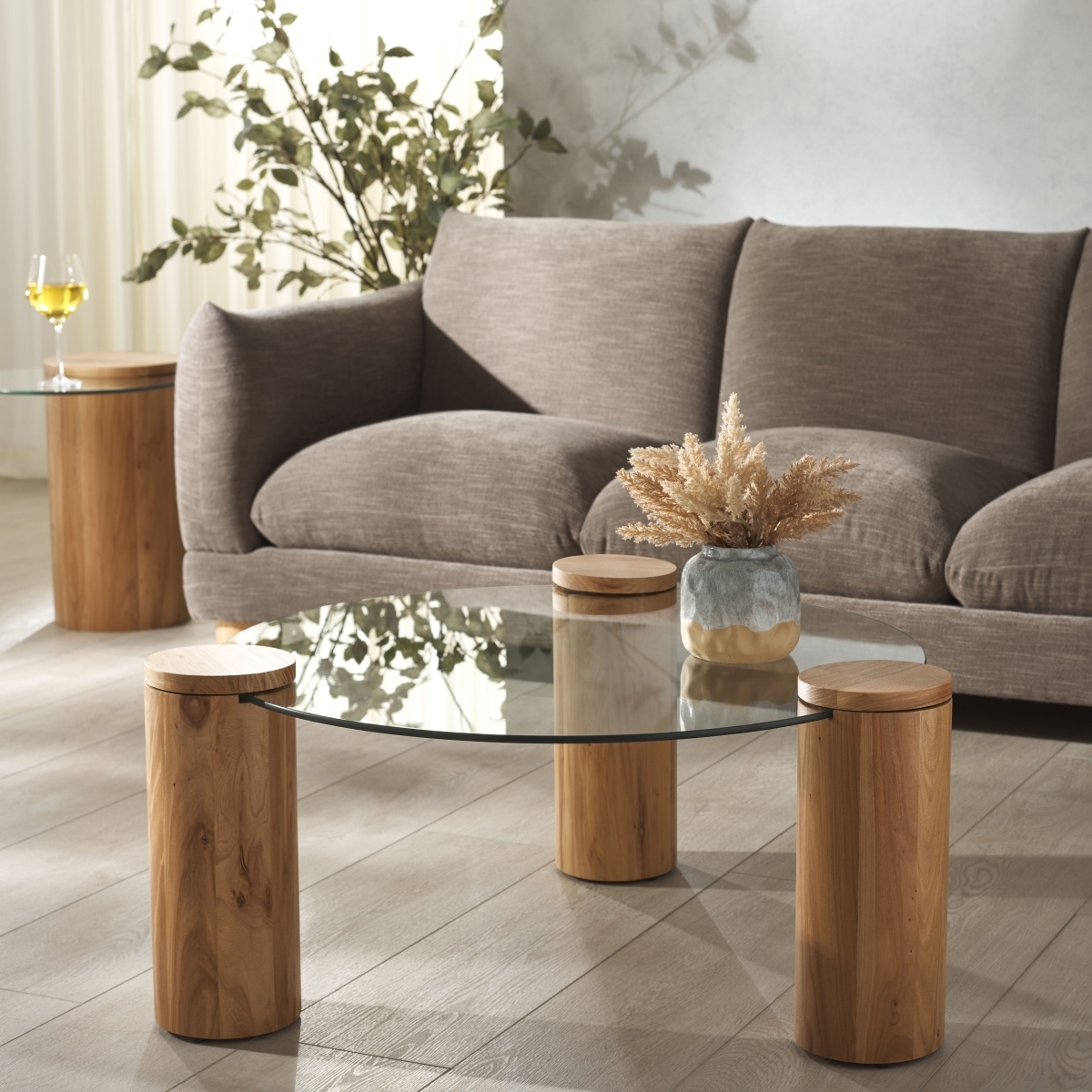 Tasharose Wood & Glass Coffee Table - Natural/Clear - Image 1