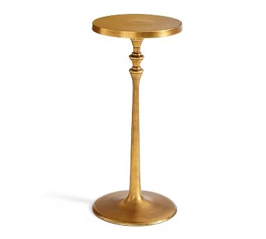 Round 9.5" Metal Cocktail Table, Antique Brass - Image 1