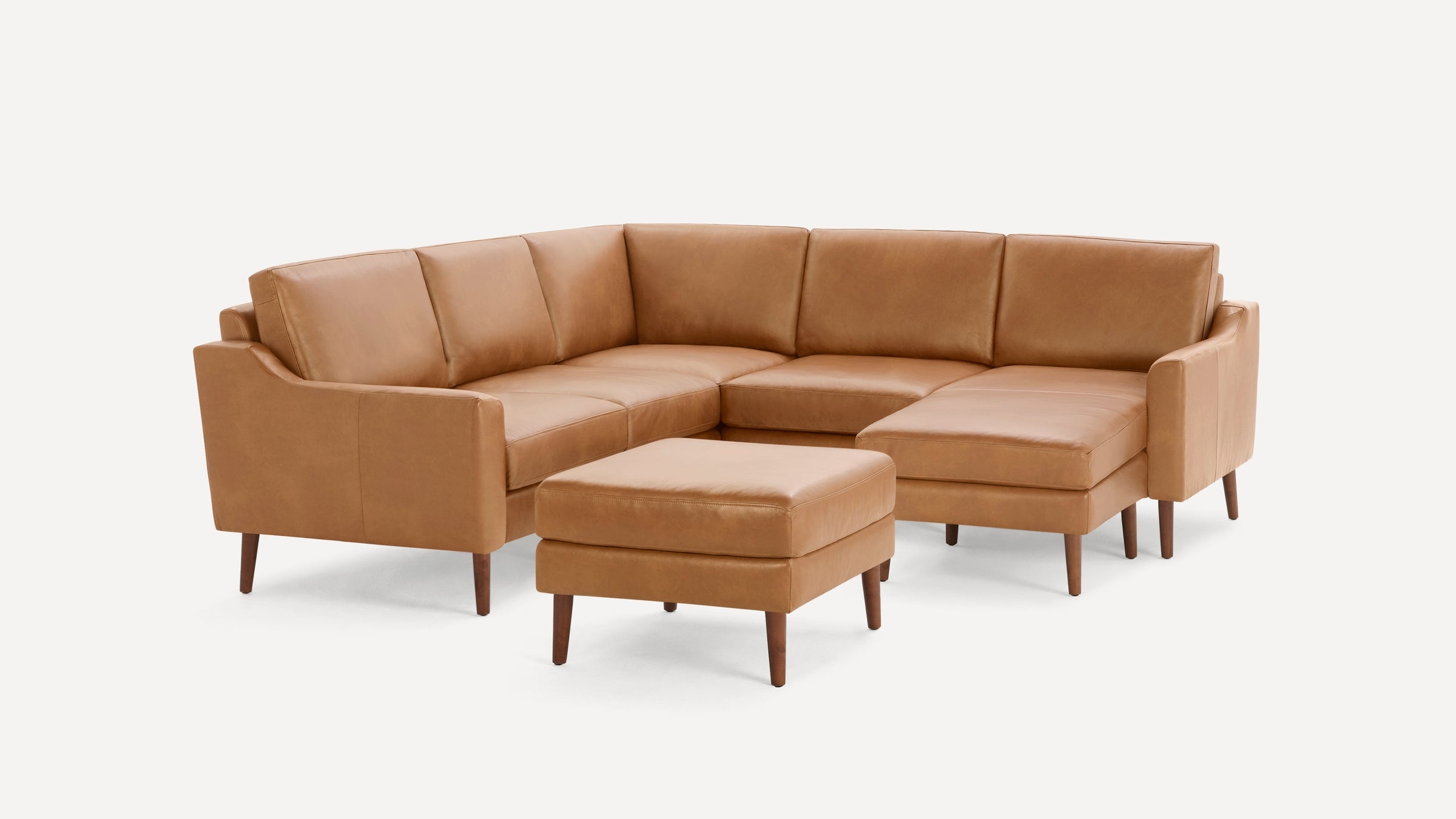 Nomad Leather 5-Seat Corner Sectional with Reversible Chaise and Ottoman - Camel - Top Grain Leather / Walnut - Wood / Slope - Image 0