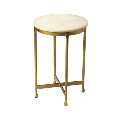 Everly Quinn Modern Round Marble End Table - Antique Brass Finish - Image 0