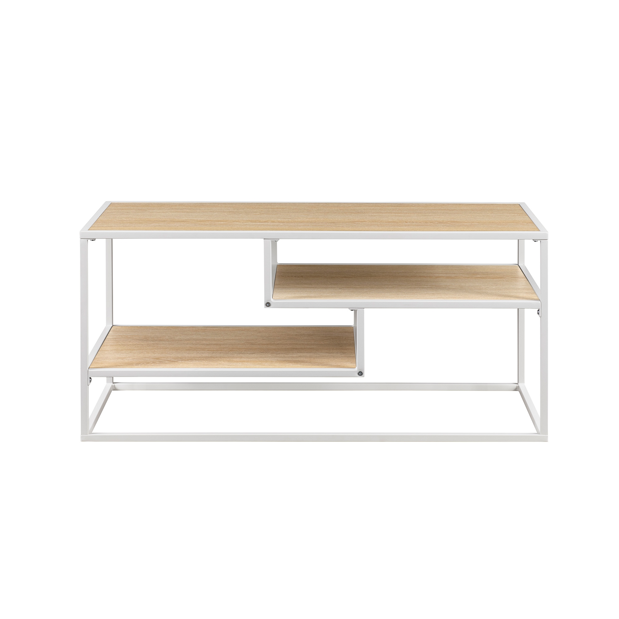 Modern Floating Shelf Metal and Wood TV Stand for TVs up to 43” - Coastal Oak / White - Image 3