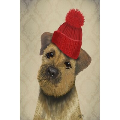 Border Terrier With Red Bobble Hat - Image 0