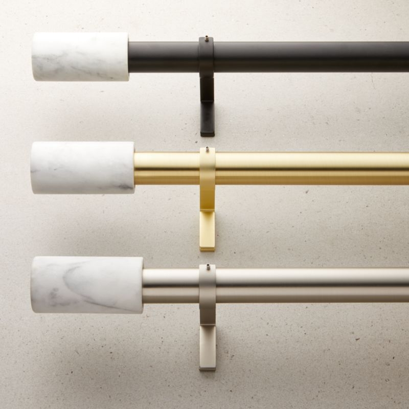 Brushed Brass with White Marble Finial Curtain Rod Set 48"-88"x1.25"Dia. - Image 1