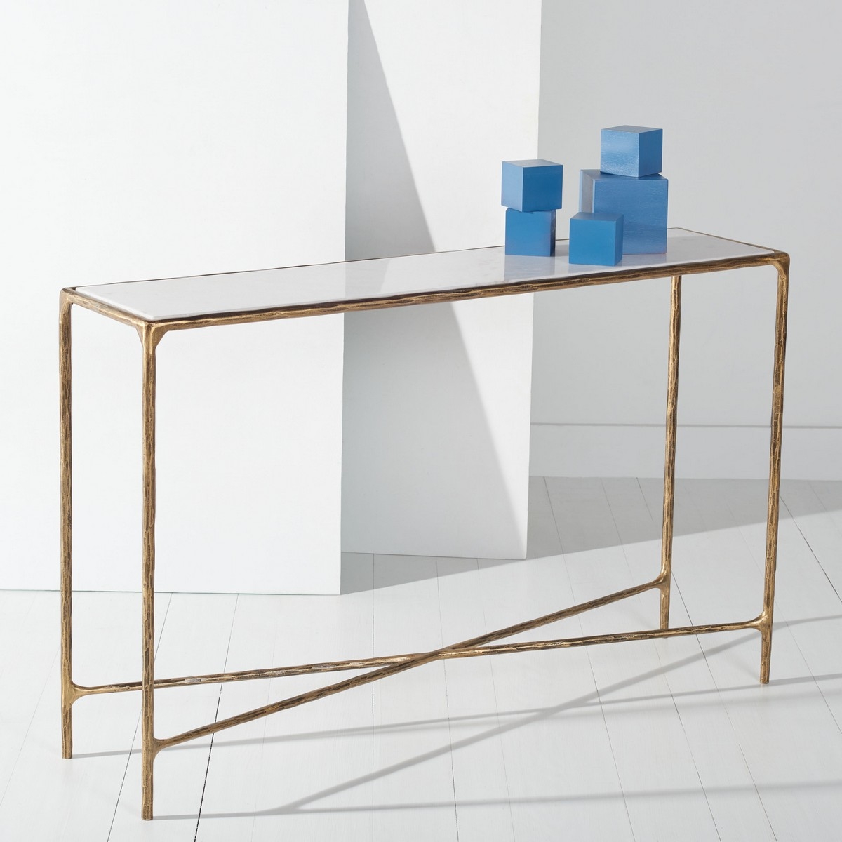 Jessa Forged Metal Rectangle Console Table - Brass/White - Image 1