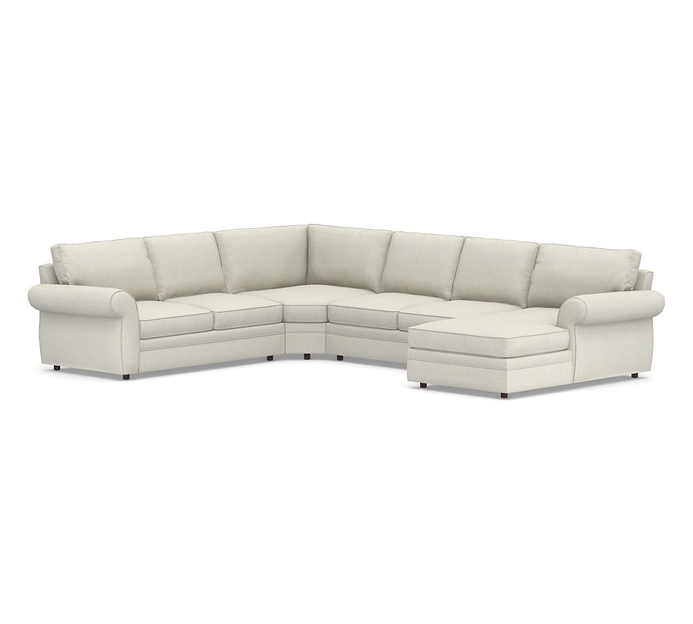 Pearce Roll Arm Upholstered Left Arm 4-Piece Chaise Sectional with Wedge, Down Blend Wrapped Cushions, Performance Heathered Basketweave Dove - Image 0