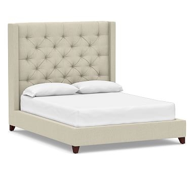 Harper Tufted Upholstered Bed without Nailheads, King, Tall Headboard65"h, Chenille Basketweave Oatmeal - Image 0