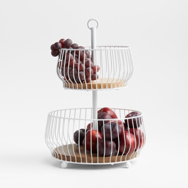 Cora White and Wood 2-Tier Fruit Basket - Image 0