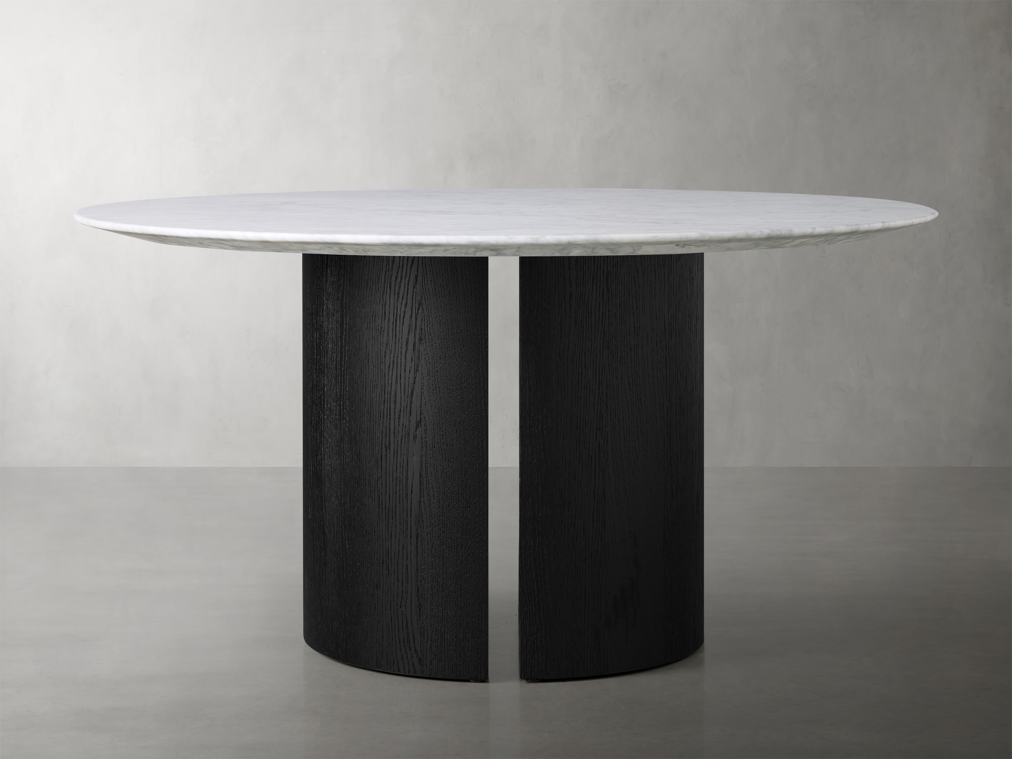 Saint Germain Round Dining Table with Dauphine Base Stone 54" in White  Carrara/Ebony - Image 0