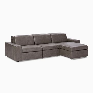 Enzo 108" 3-Piece Reclining Chaise Sectional w/ Storage, Two Basic Arms, Ludlow Leather, Gray Smoke - Image 1