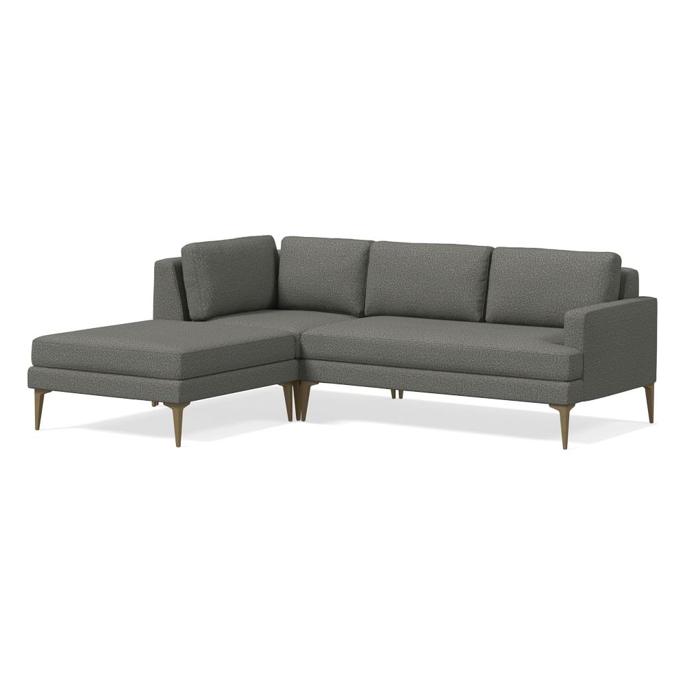 Andes Petite Sectional Set 45: Right Arm 2 Seater Sofa, Corner, Ottoman, Poly, Performance Twill, Slate, Blackened Brass - Image 0